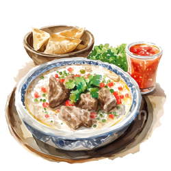 seamless Jordanian Mansaf Breakfast with Lamb, Yogurt, and Flatbread in Watercolor Style texture 8k free download PBR