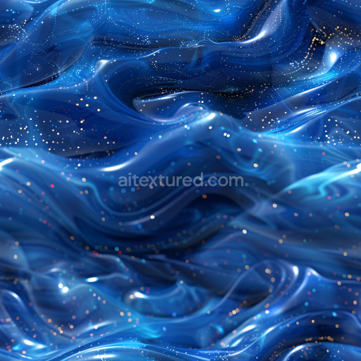 Seamless 3D PBR Texture of Glossy Blue Swirling Surface with Sparkling Particles