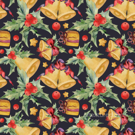Christmas Watercolor Fabric Texture with Bells and Holly Pattern Christmas Watercolor texture preview