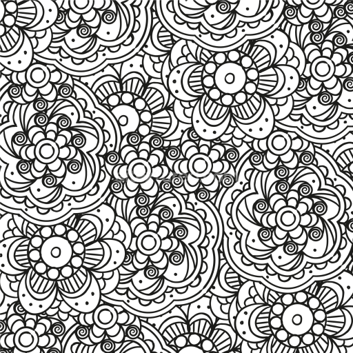 Seamless 3D PBR Texture with Intricate Black and White Floral Line Art Pattern