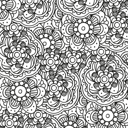 with Intricate Black and White Floral Line Art Pattern seamless White & Black PBR texture