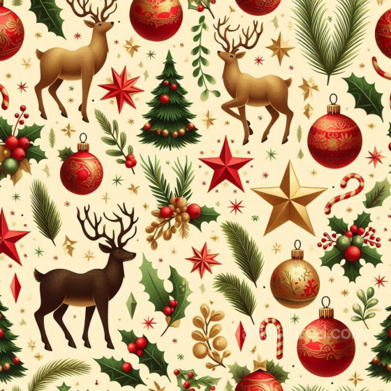 Christmas Digital Paper Texture Featuring Deer, Ornaments & Foliage All Christmas Digital paper texture preview