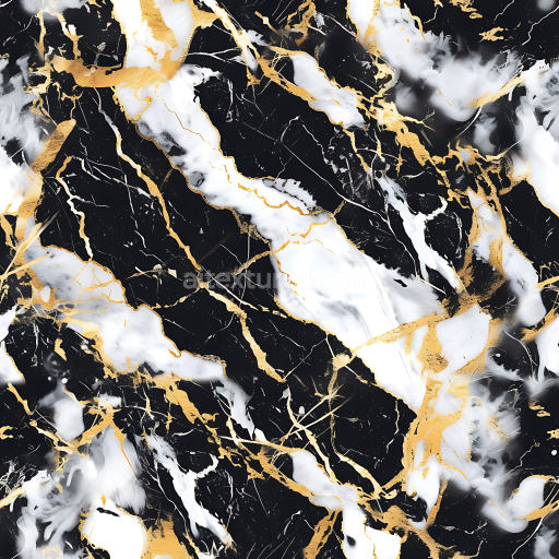 Seamless 3D Black Marble PBR Texture Featuring White Hues and Gold Veins
