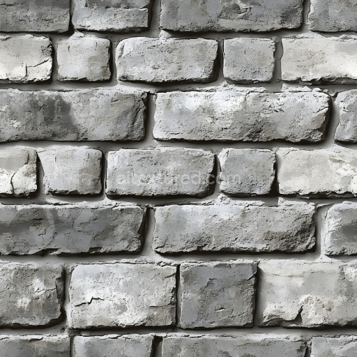 Seamless 3D PBR Texture of Cracked White Brick Wall with Weathered Surface