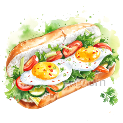 seamless Breakfast Banh Mi Sandwich with Fried Eggs and Fresh Vegetables Illustration texture 8k free download PBR