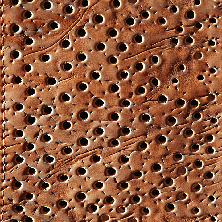 Perforated Brown Leather With Punched Holes And Natural Wrinkles seamless PBR texture preview
