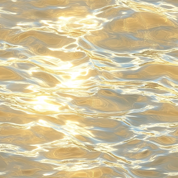 Water with Golden Sunlight Reflections and Subtle Wave Patterns seamless PBR texture preview