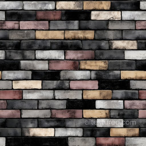 Of Cracked Multi-Color Bricks With Worn Edges seamless Brick PBR texture