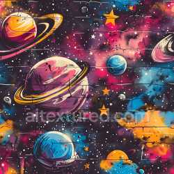 seamless Seamless 3D PBR Texture Featuring Vibrant Outer Space Graffiti with Planets and Stars texture 8k free download PBR