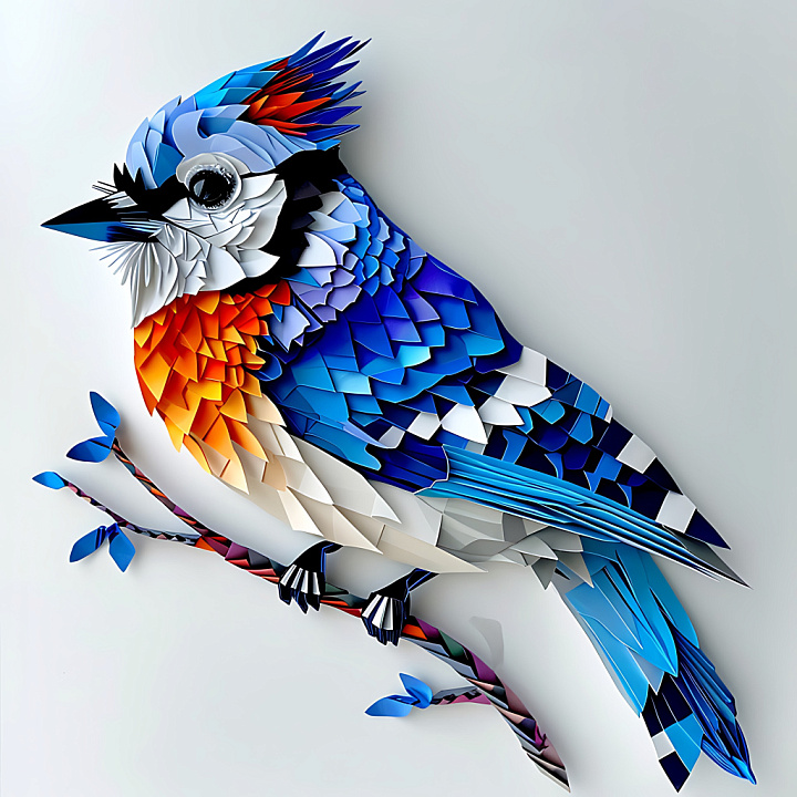 Featuring Stylized Blue Jay Origami Feather Pattern seamless PBR texture preview