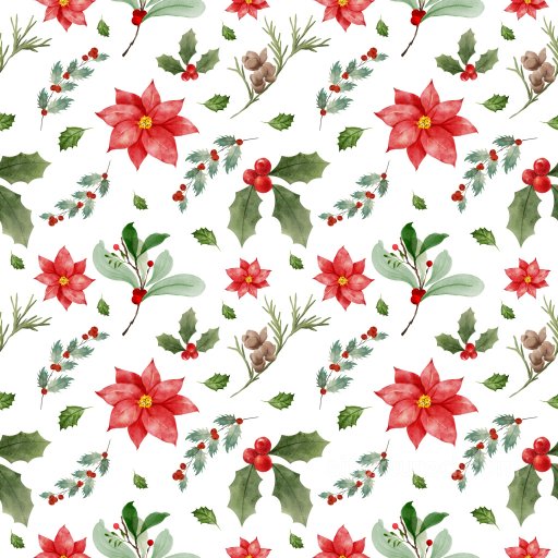 Pattern PBR Texture with Watercolor Christmas Florals and Holiday Botanicals seamless Pattern Bundle PBR texture
