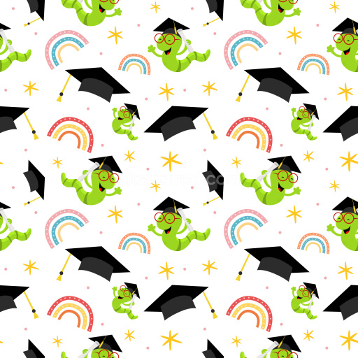 Pattern Bundle - Seamless 3D Pattern PBR Texture Featuring Playful Graduation Cartoons and Rainbows texture preview