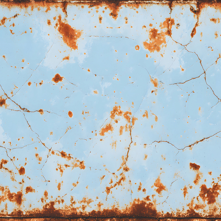 Cracked Rusty Metal with Blue Paint and Corrosion seamless PBR texture preview