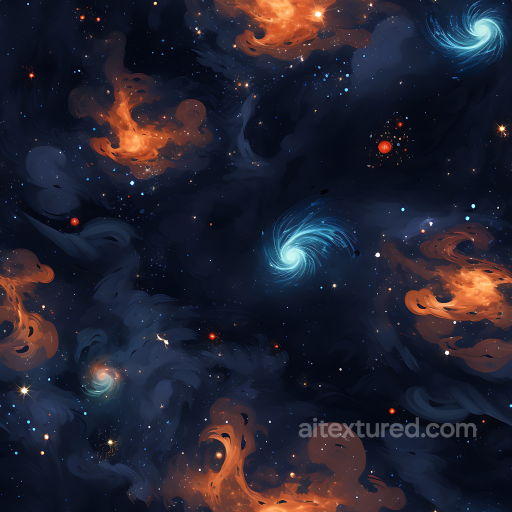 Space PBR Texture Featuring Swirling Blue Galaxies & Fiery Orange Nebulae seamless Star, space, planets PBR texture
