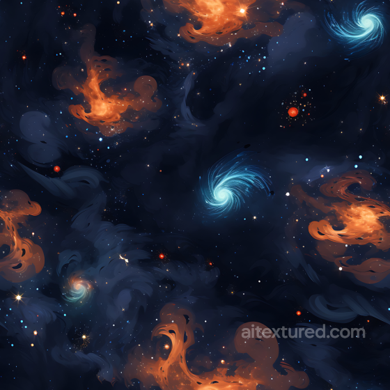 Space PBR Texture Featuring Swirling Blue Galaxies & Fiery Orange Nebulae Star, space, planets texture preview