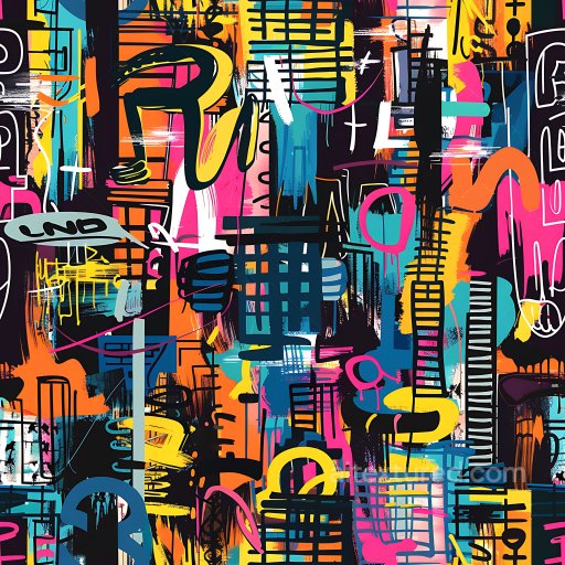 Seamless 3D PBR texture featuring vibrant abstract urban graffiti texture preview