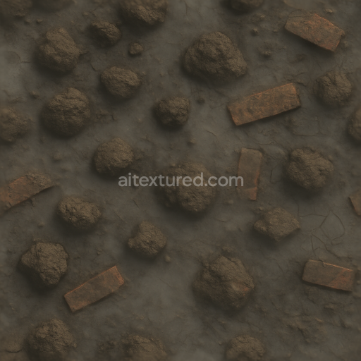 Seamless 3d texture PBR 8k grave dirt clumps and muddy ground with wet soil for Halloween