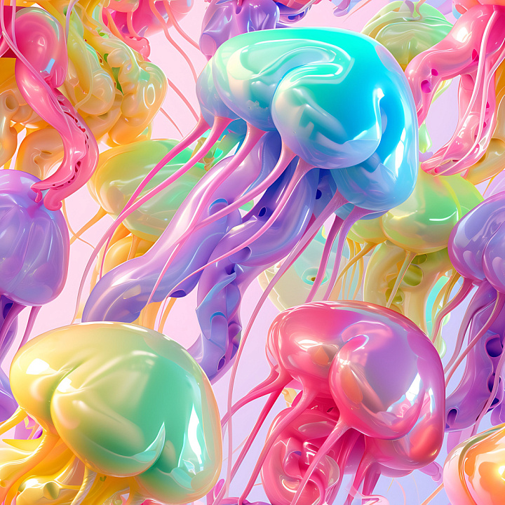Inflated Glossy Jelly-Like in Multicolor seamless PBR texture preview