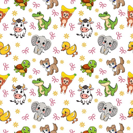 Pattern PBR Texture with Cute Cartoon Animals and Playful Motifs seamless Pattern Bundle PBR texture
