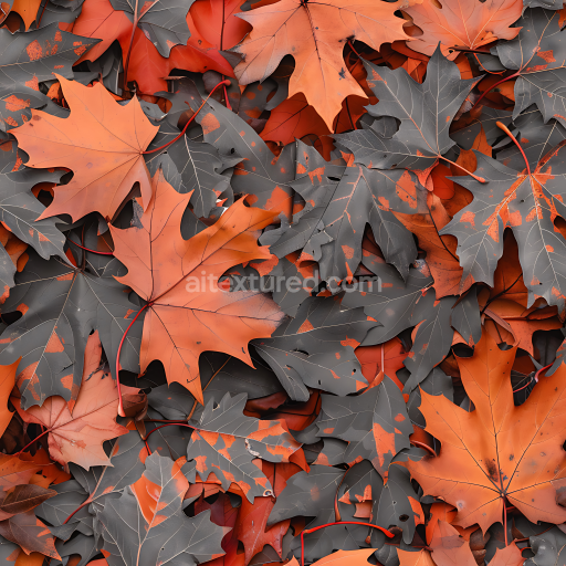 Seamless 3D Autumn Leaf Camouflage PBR Texture with Orange and Dark Gray Leaves
