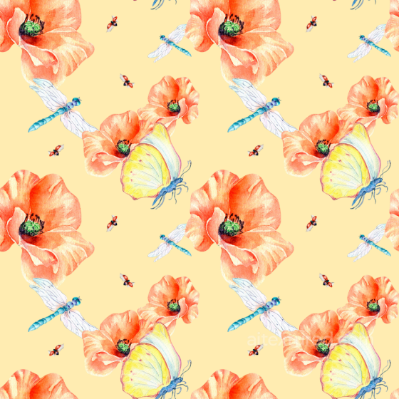 Dragonfly Texture of Soft Yellow Floral Fabric with Dragonflies and Butterflies Dragonfly texture preview