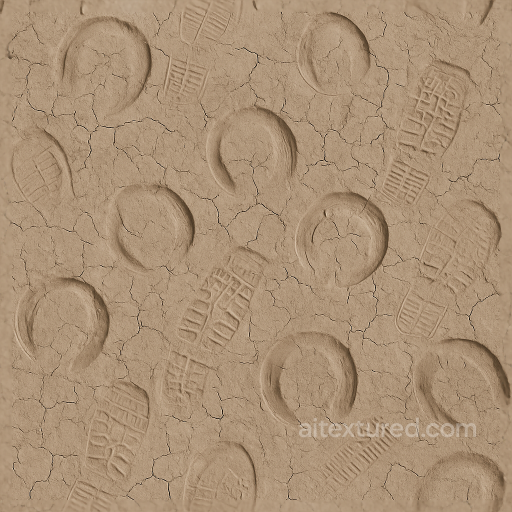 Of Horse Hoofprints On Dry Cracked Mud Surface seamless Footprints PBR texture