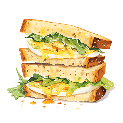 Watercolor Egg Salad Sandwich Breakfast PNG with Fresh Greens