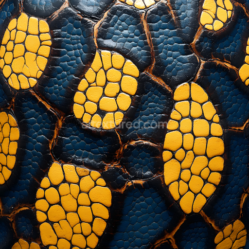 Seamless 3D Reptile Skin PBR Texture Featuring High-Contrast Yellow and Black Scale Patterns
