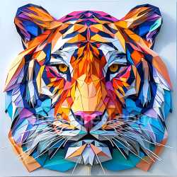 seamless Seamless 3D PBR Texture of Bengal Tiger Face Origami Style, Vibrant Geometric Colors texture 8k free download PBR