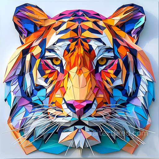 Animal - Seamless 3D PBR Texture of Bengal Tiger Face Origami Style, Vibrant Geometric Colors texture preview