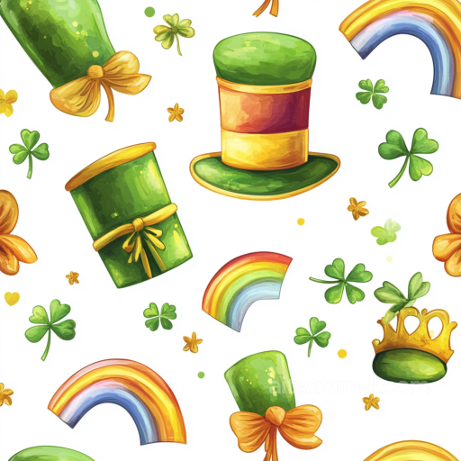 Featuring St Patrick's Digital Paper with Leprechaun Hats and Rainbows seamless St patrick digital paper bundle PBR texture