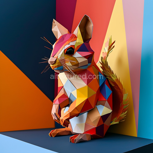 Seamless 3D PBR Texture Featuring Colorful Geometric Chipmunk Origami Pattern