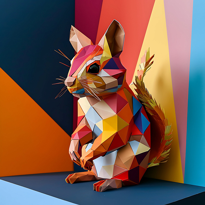 Featuring Colorful Geometric Chipmunk Origami Pattern seamless PBR texture preview