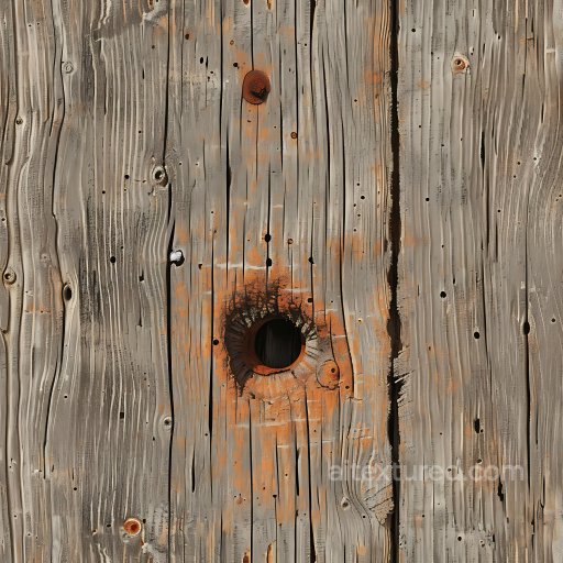 Cracked & Holes Texture of Weathered Cracked Wood with Rust-Stained Holes seamless Cracked & Holes PBR texture