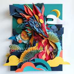 seamless Seamless 3D PBR Texture Featuring Colorful Origami Bandicoot with Layered Paper Effect texture 8k free download PBR