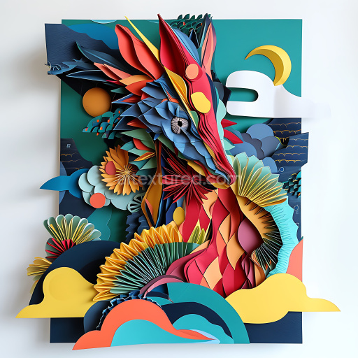 Seamless 3D PBR Texture Featuring Colorful Origami Bandicoot with Layered Paper Effect