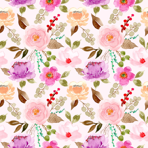 Seamless 3D PBR Floral Texture Featuring Soft Watercolor Flowers in Pastel Shades