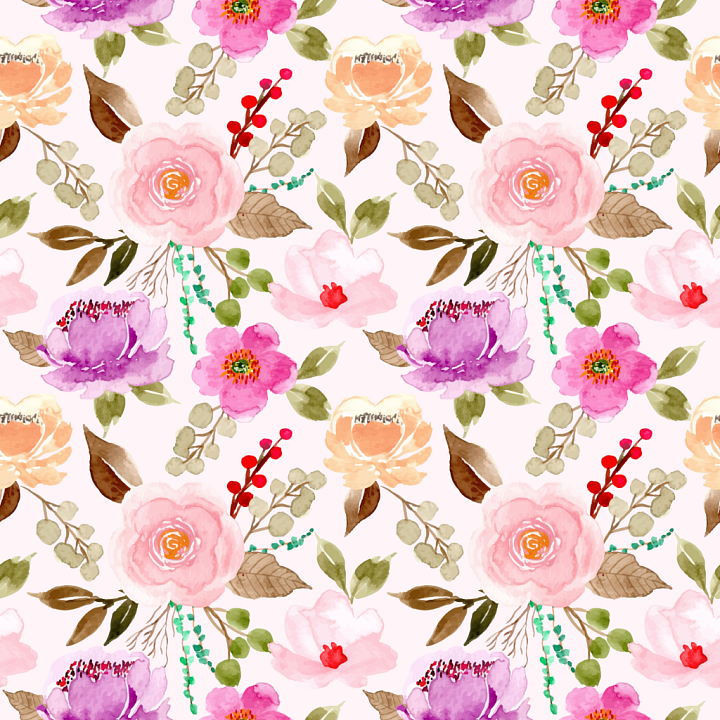 Floral Featuring Soft Watercolor Flowers in Pastel Shades seamless PBR texture preview