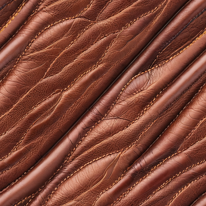 Of Stitched Distressed Brown Leather With Rich Grain And Wrinkles seamless PBR texture preview