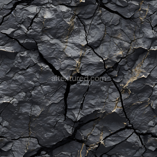 Seamless 3D PBR Texture of Cracked Dark Stone Ground with Golden Veins