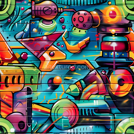 Seamless 3D PBR Texture of Vibrant Multicolor Abstract Graffiti on Wood Panels