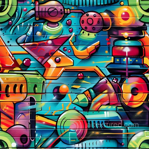 Seamless 3D PBR Texture of Vibrant Multicolor Abstract Graffiti on Wood Panels texture preview