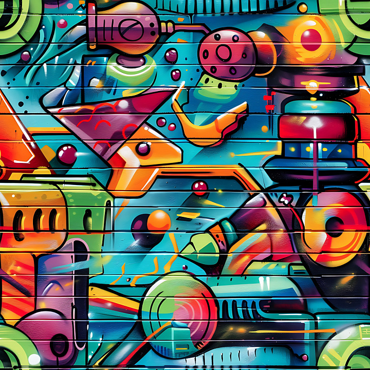 Vibrant Multicolor Abstract Graffiti on Wood Panels seamless PBR texture preview