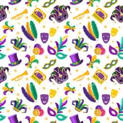 Pattern Bundle - Seamless 3D Pattern PBR Texture Featuring Colorful Mardi Gras Masks and Festive Icons texture preview