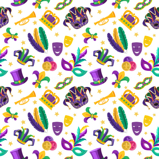 Pattern Bundle - Seamless 3D Pattern PBR Texture Featuring Colorful Mardi Gras Masks and Festive Icons texture preview