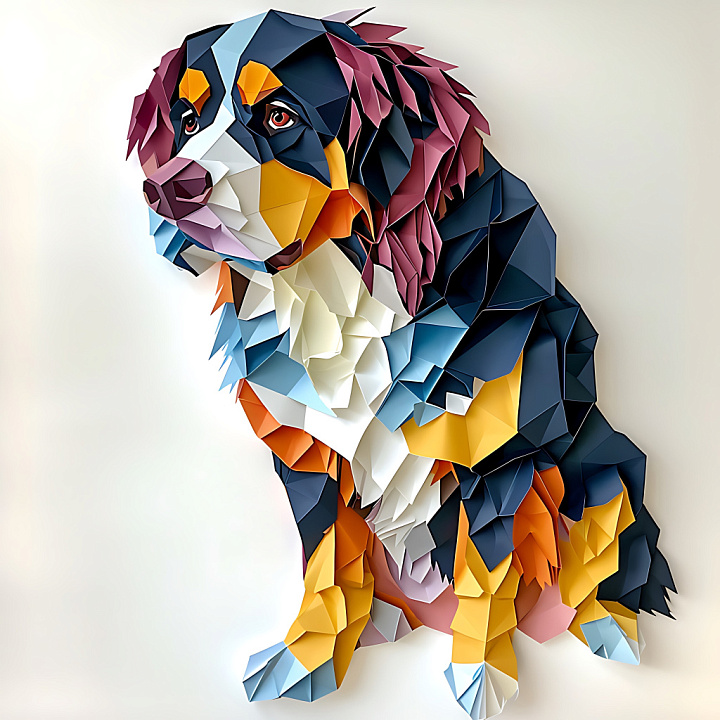 Featuring Stylized Origami Bernese Mountain Dog Fur Colors seamless PBR texture preview