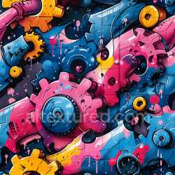 seamless Seamless 3D PBR Graffiti Texture Featuring Colorful Mechanical Gears in Urban Style texture 8k free download PBR