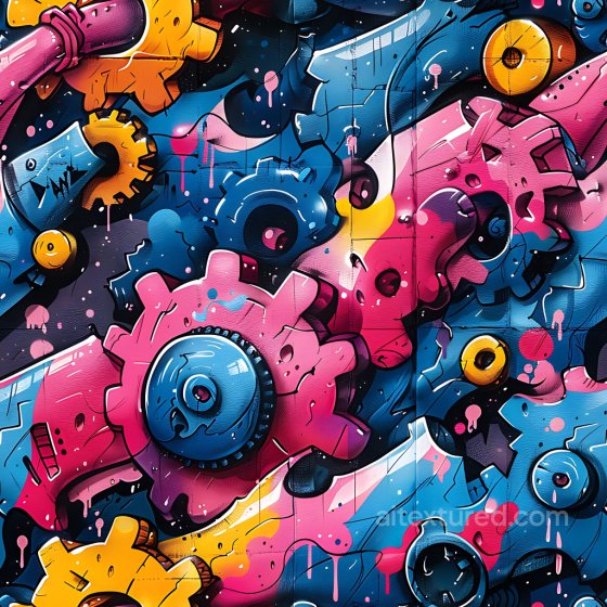 Graffiti Texture Featuring Colorful Mechanical Gears in Urban Style Graffiti texture preview