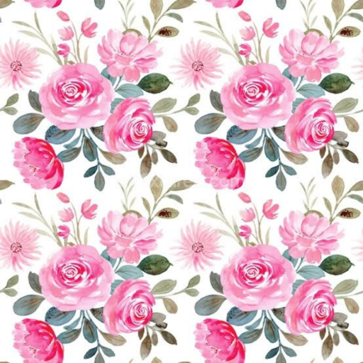 Seamless 3D PBR Pink Flower Fabric Texture with Watercolor Floral Pattern