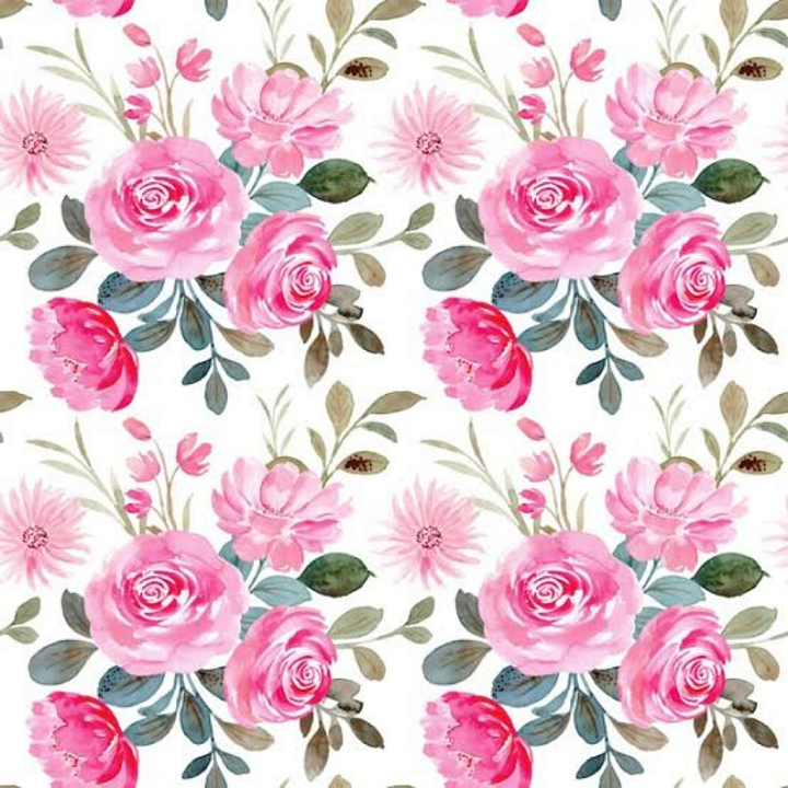 Pink Flower Fabric with Watercolor Floral Pattern seamless PBR texture preview